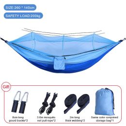 Sleeping hammock Outdoor Parachute Camping Hanging Sleeping Bed Swing Portable Double Chair wholesale (Color: Upgrade mixed blue)